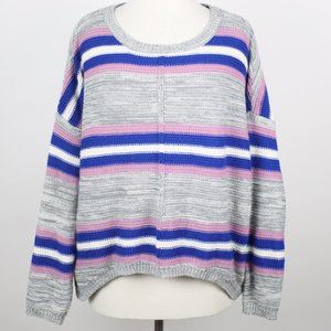 FREE FOR ALL Womens Gray Striped Knit Sweater LARGE